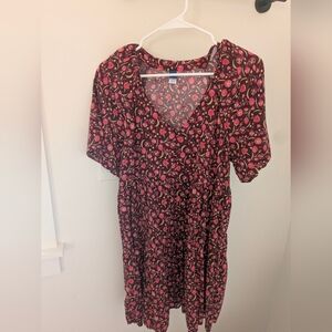 Old Navy Pink and Black Floral tiered mini dress